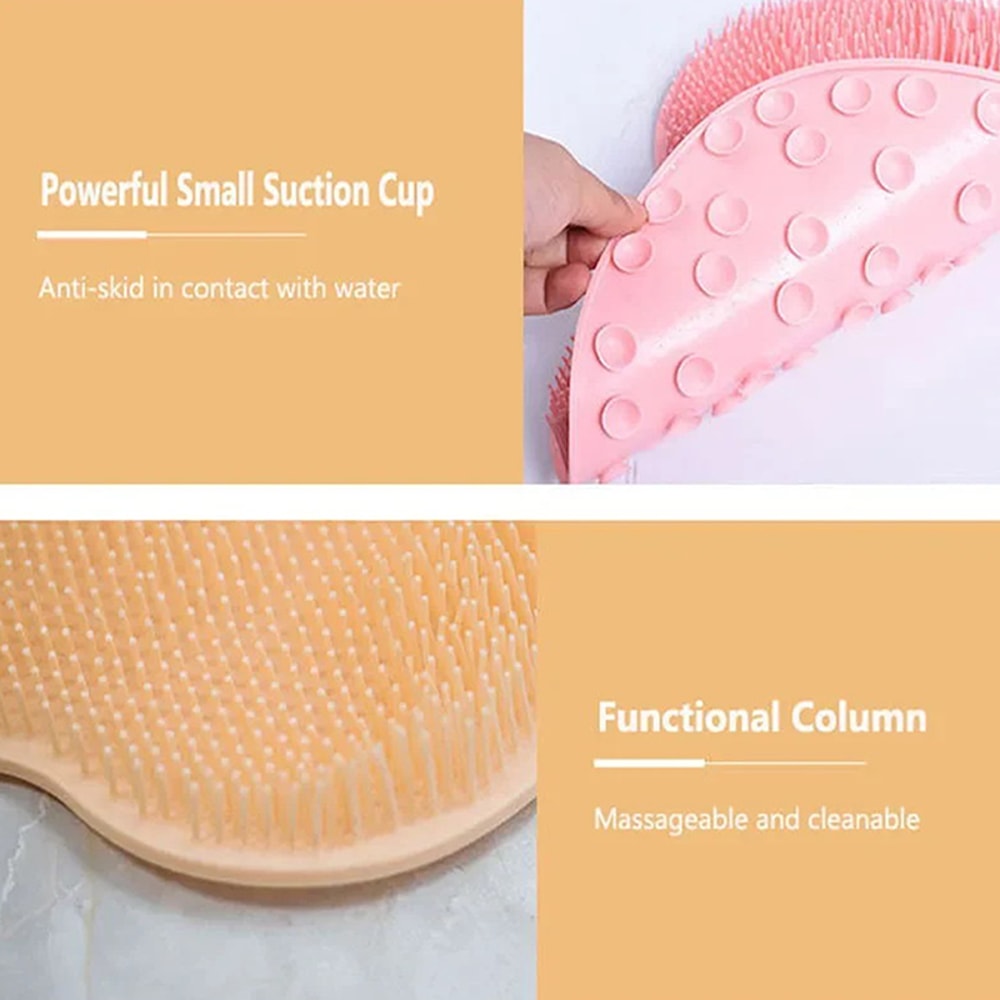 Shower Feet Cleaner Wash Mat, Massage Mat with Back Scraper Cleaning Brush, Multifunction Sucker Wall Mat for Foot Arms