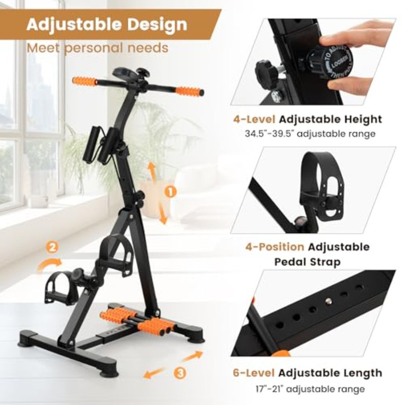 Hand Arm, Leg Knee Physical Therapy Exercise Bike, Pedal Exerciser for Seniors, Indoor Adjustable Fitness with Monitor