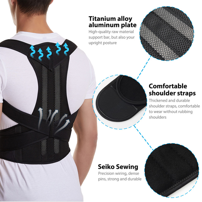 Adjustable Back Brace Posture Corrector, Shoulder Straightener, Full Back Support for Men and Women