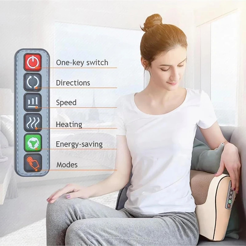 Electric Back and Neck Massager, Infrared Heating Massage Pillow, Deep Tissue Kneading for Shoulder Waist Legs