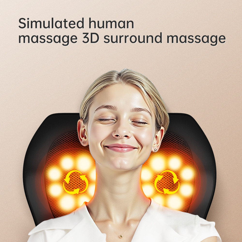 3D Kneading Massage Pillow, Neck Massager with Heat, Shoulder and Back Relief Cushion, Portable Stress Relax Device