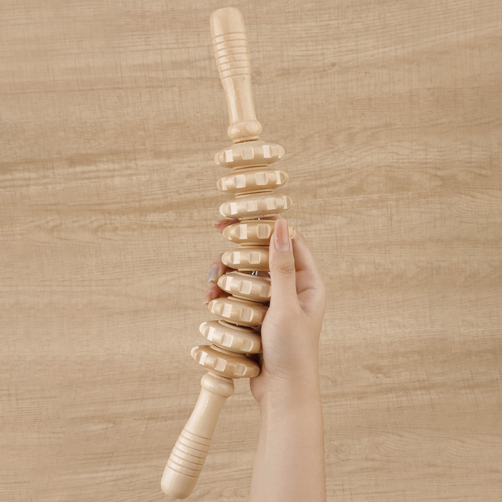 Trigger Point Wooden Therapy Massager Stick, Fascia Roller for Cellulite, Muscle Belly & Body Pain Relief