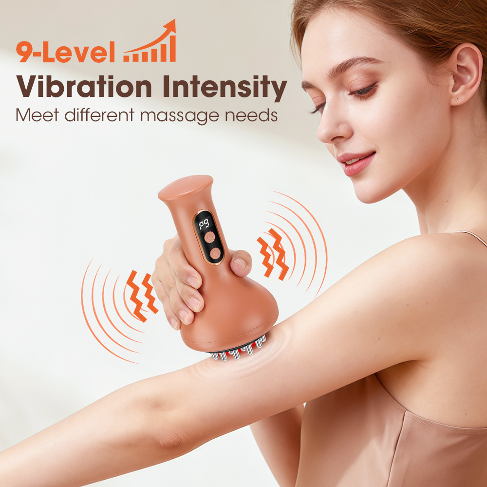 Microcurrent Vibration Hot Compress, Electric Meridian Brush, Cupping Massager, Scraping Lymphatic Drainage Fat Burner