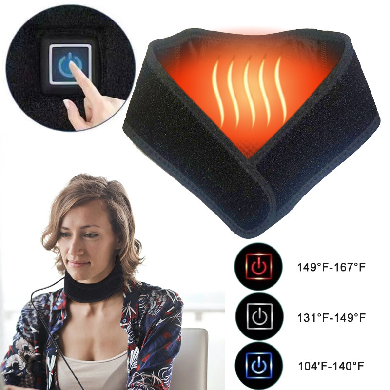 Black Heating Neck Guard, Adjustable Temperature Gear, Universal Fit Protective Heating Pad