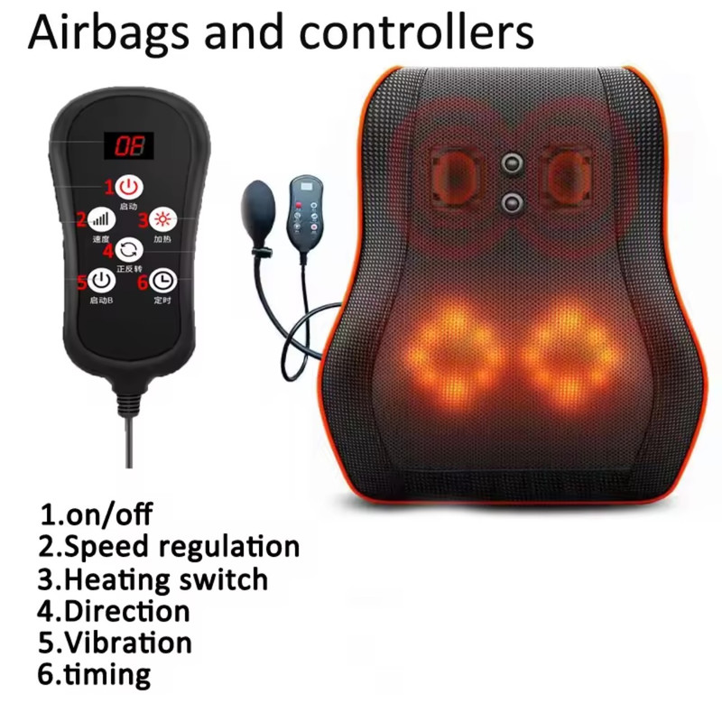 Electric Neck Pillow Massager, Head Cervical Airbag Traction, Back Waist Body Massager for Car, Heating and Vibration