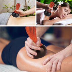 natural bianstone gua sha electric massager, hot stone scraping tool for face neck back, relax muscles and lift skin spa