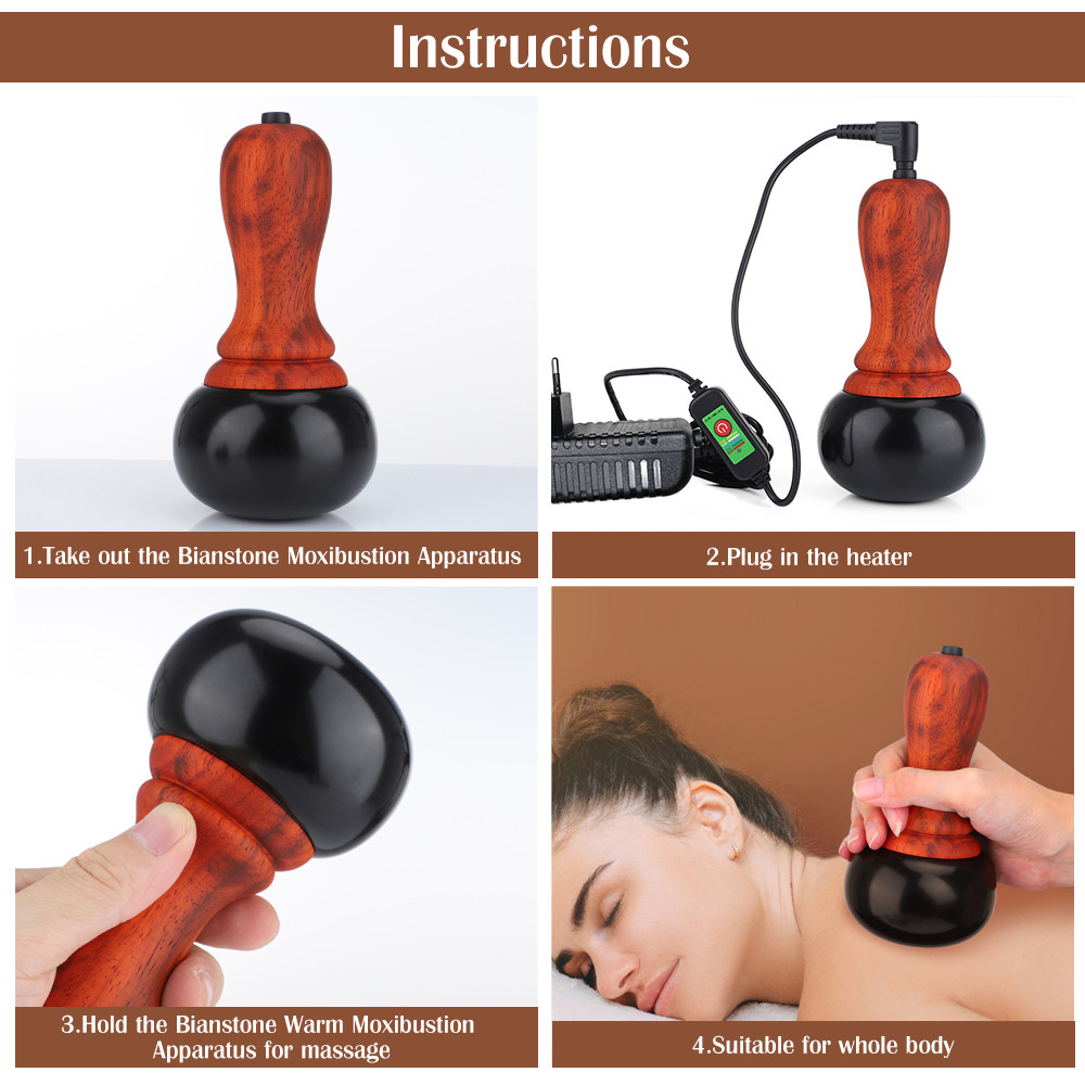 Natural Bianstone Gua Sha Electric Massager Hot Stone Scraping Tool For Face Neck Back Relax Muscle