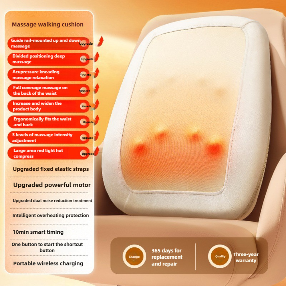 Back Waist Massage Cushion Wireless Chair Massager Pad MultiPurpose Up And Down Move UltraThin Warm 5