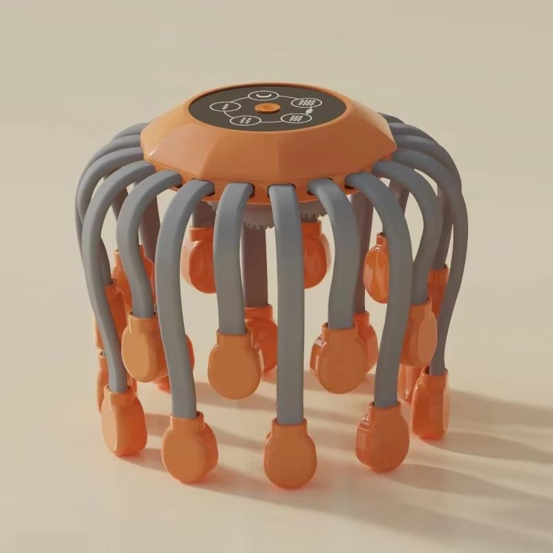 Octopus Scratcher Red Light Vibrator Orange Scalp Massager With 20 Massage Heads For Stress Relief 7