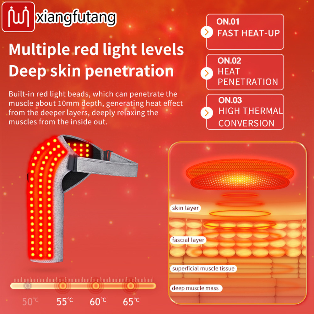 3-Speed Vibration Muscle Relax Belt, Red Light Shoulder Electric Heating Pad, Thermal Neck Health Care Brace