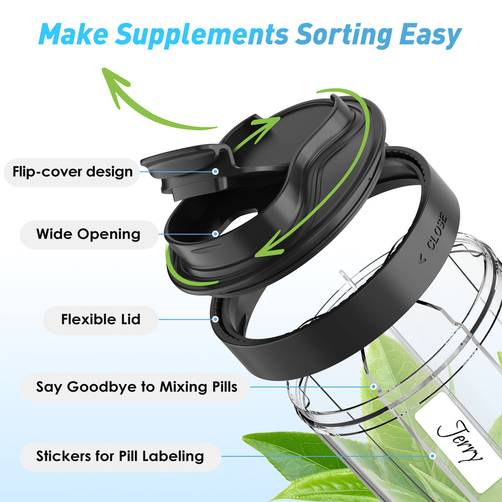 Supplement Organizer for Holding Various Vitamins, 7 Grids Large Pill Cup Bottle, Travel Pill Case Box