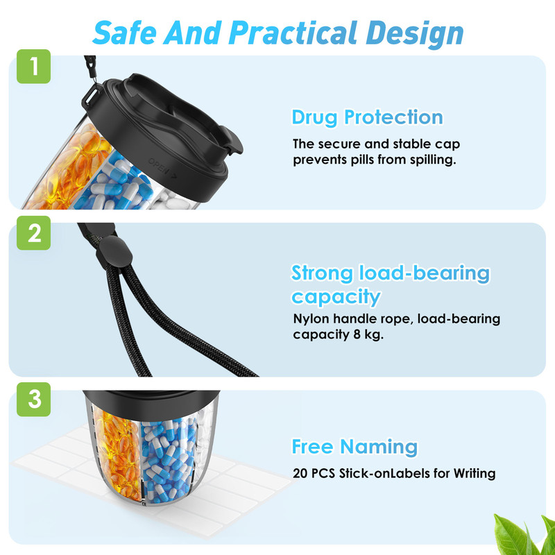 Supplement Organizer for Holding Various Vitamins, 7 Grids Large Pill Cup Bottle, Travel Pill Case Box