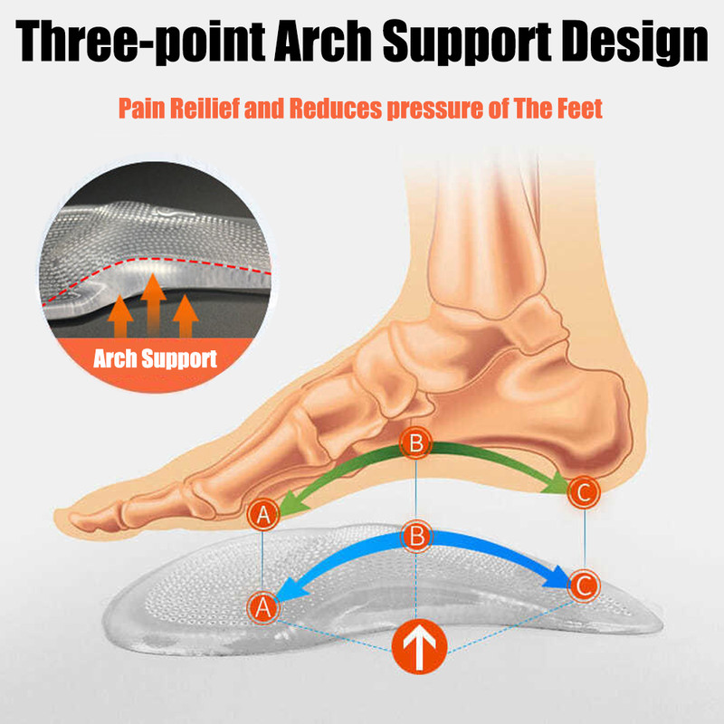 Arch Support Foot Insoles for Plantar Faciitis Pain Relief Shoe Pads, Silicone Gel Orthopedic Insoles for Shoes Women