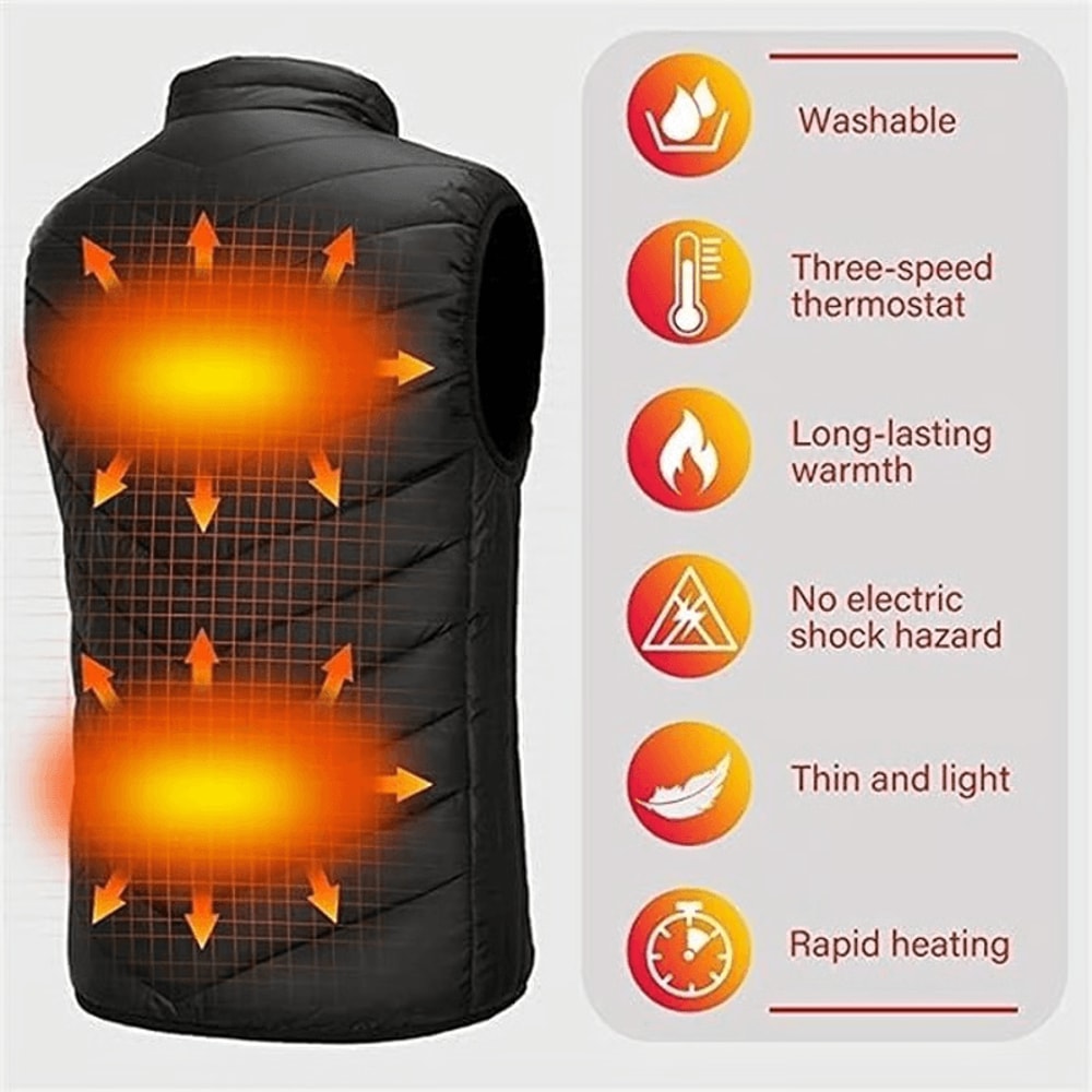 closeup of heated vest with power bank