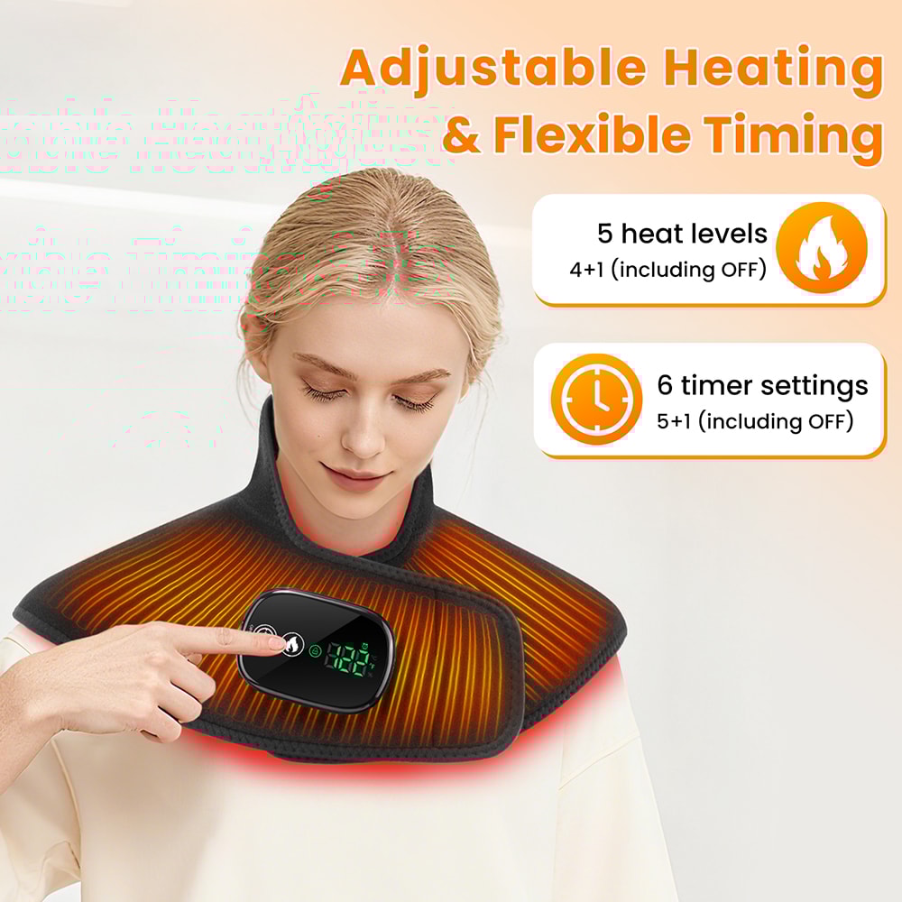 Thermal Compress Cervical Wrap, Electric Heating Shoulder Neck Pad with Timer Massage Shawl