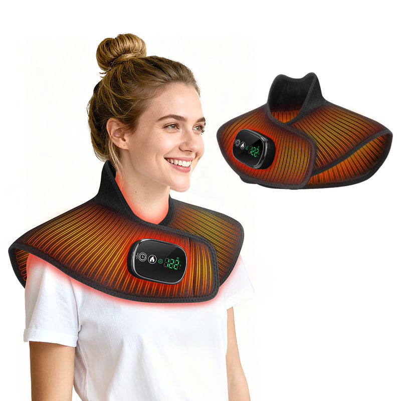 Thermal Compress Cervical Wrap, Electric Heating Shoulder Neck Pad with Timer Massage Shawl