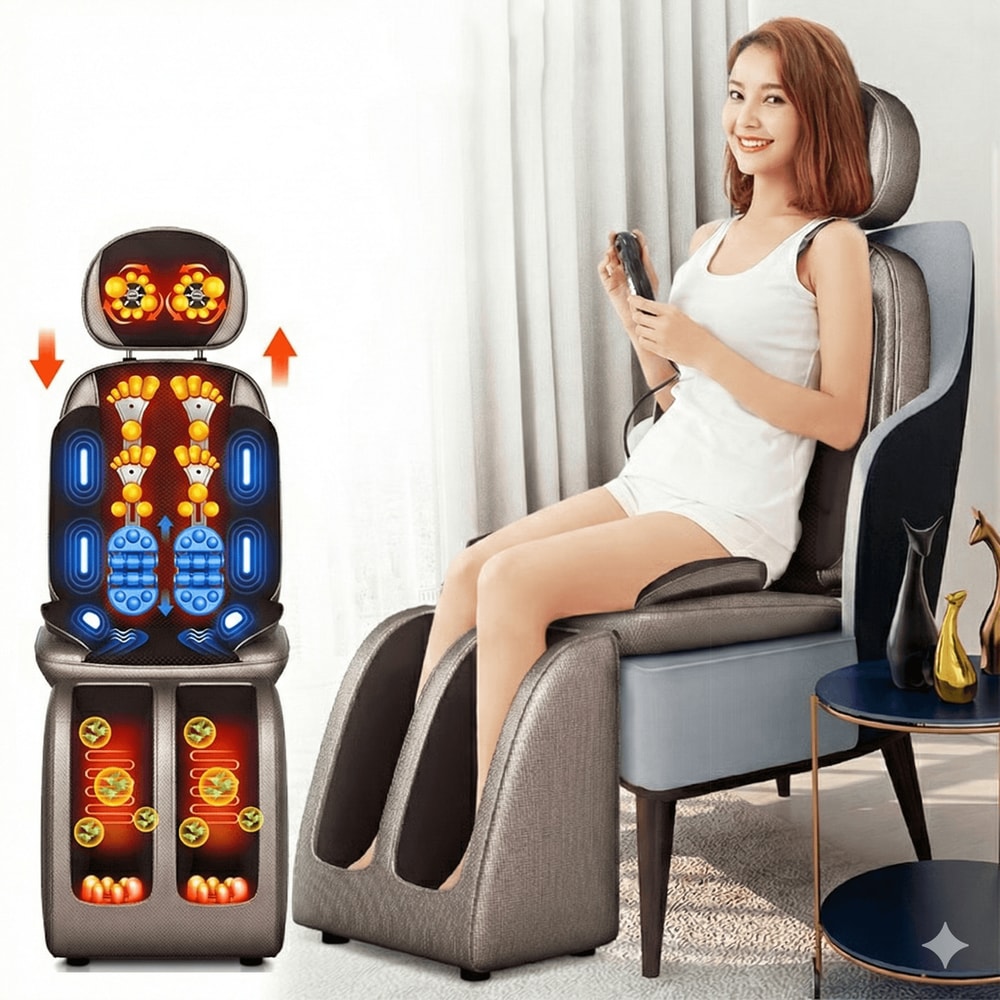 Electric Full Body Massage Chair Shiatsu Cushion Seat Neck Back Waist Leg Infrared Heating Vibratio 0