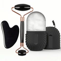 ice facial roller + gua sha tool set for de-puffing, cooling & face sculpting