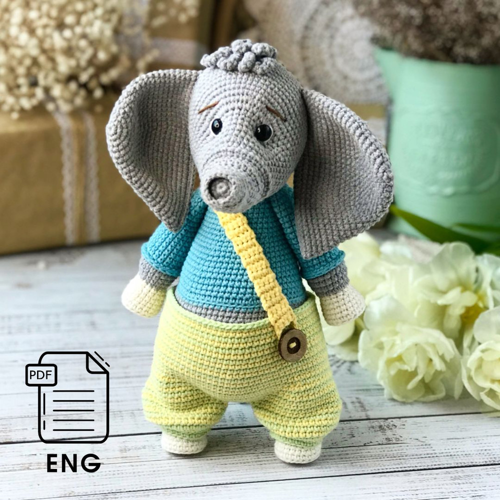 Crochet English Pattern PDF Elephant Amigurumi Elephant Crochet Elephant Toy 0