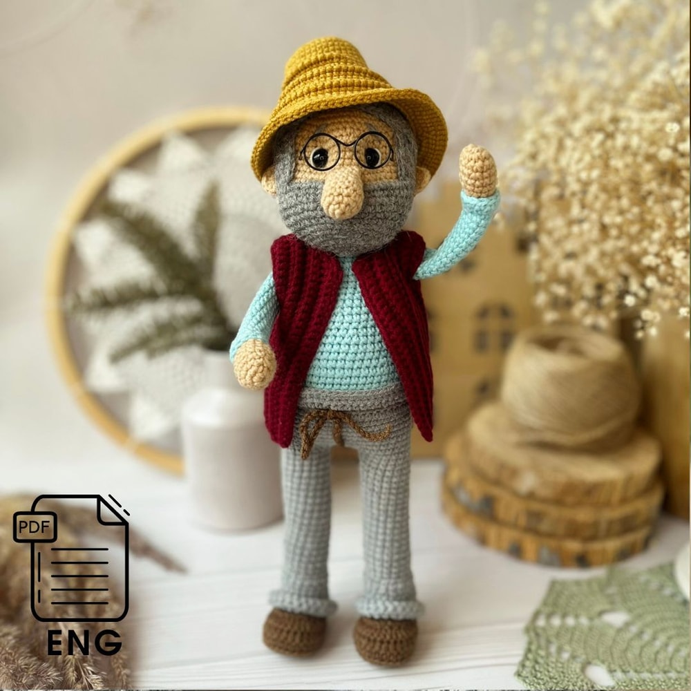 Crochet English Pattern PDF Pettson Amigurumi Grandfather Crochet Pettson Crochet Grandpa Farmer Toy 0