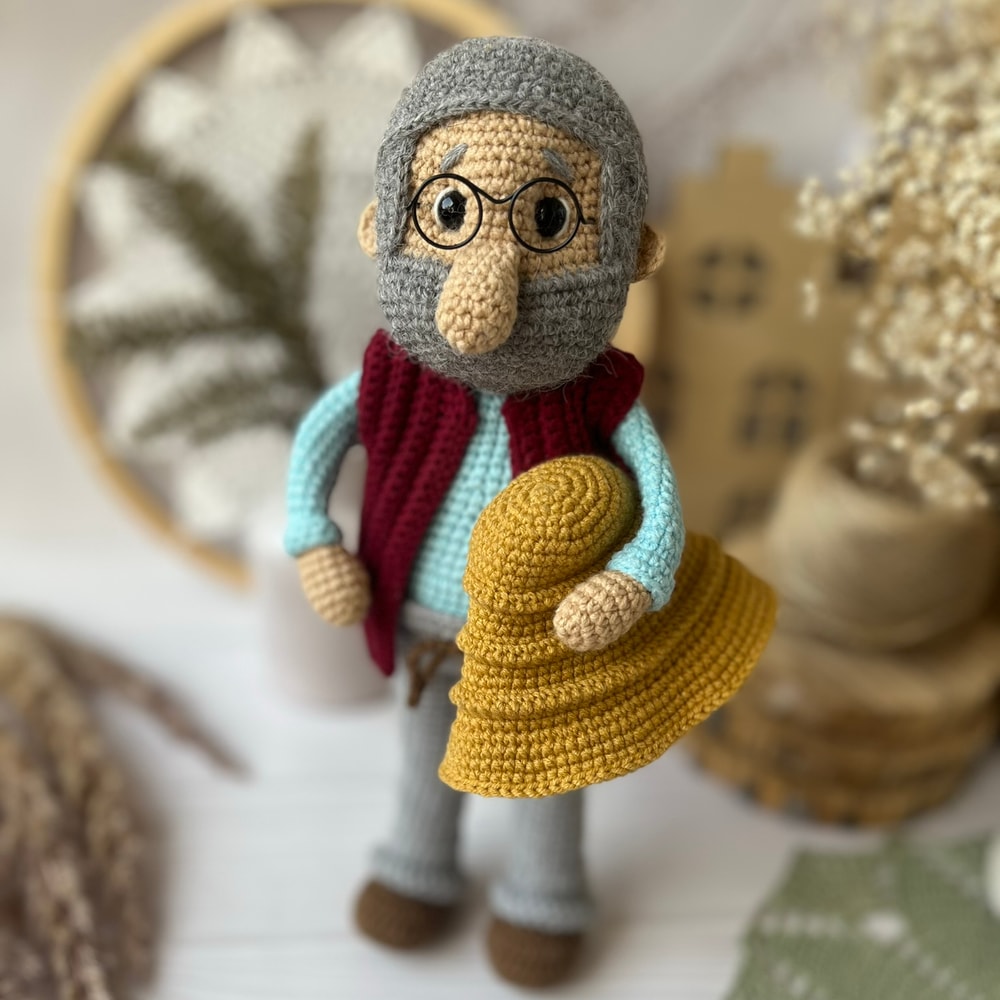 Crochet English Pattern PDF Pettson Amigurumi Grandfather Crochet Pettson Crochet Grandpa Farmer Toy 3