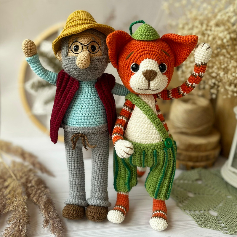 Crochet Amigurumi English Pattern Set 2 In 1 Pettson And Findus PDF Amigurumi Grandpa Farmer Funny Cat Crochet Toy 1