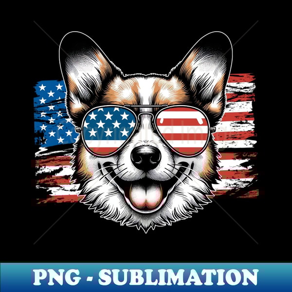 Corgi Patriotic Sunglasses American Flag 4th of July - Sublimation-Ready PNG File