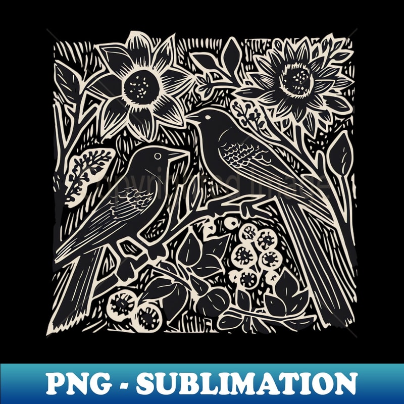 Lino Cut Birds - Decorative Sublimation PNG File