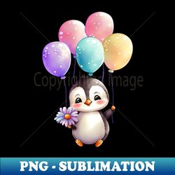 baby penguin holds balloon - PNG Sublimation Digital Download - Unleash Your Inner Rebellion