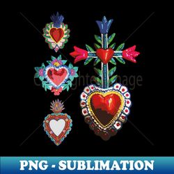 Sacred tin red heart mexican folk art bright maximalist decoration milagritos - PNG Transparent Digital Download File for Sublimation - Bold & Eye-catching