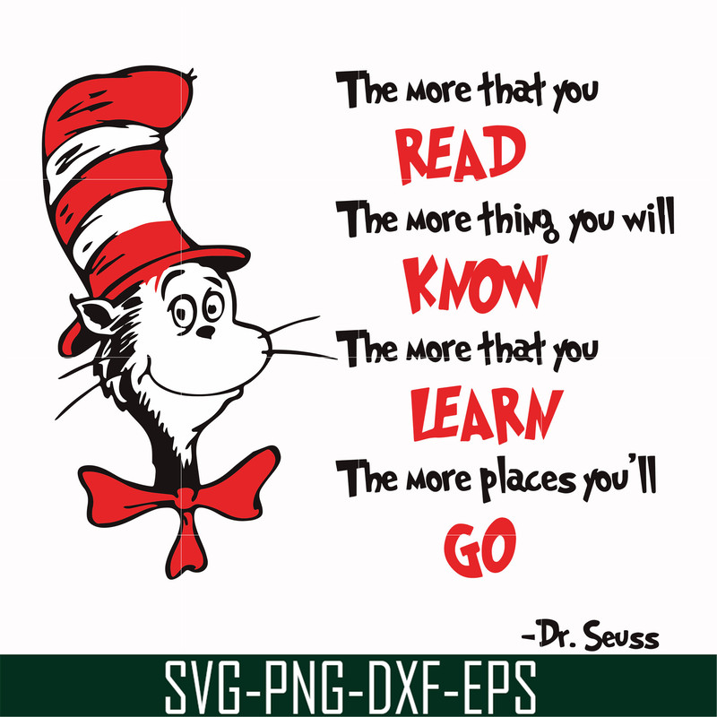 DR000142-The more that you read the more thing you will know the more that you learn the more places you'll go svg, png, dxf, eps file DR000142.jpg