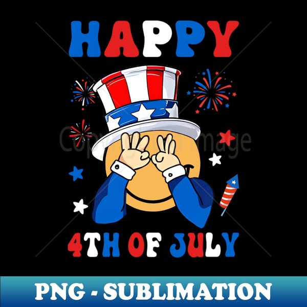 Happy 4th Of July Retro Smile Face Fireworks Patriotic American - Creative Sublimation PNG Download