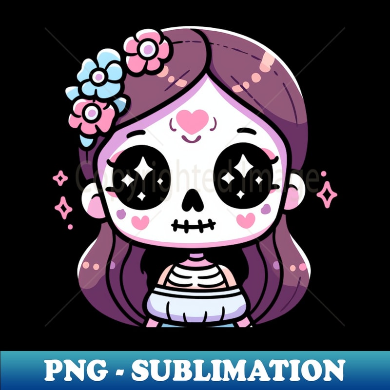 Kawaii Girl in a Halloween Costume Cute Kawaii Chibi Skeleton Ghost Design - Sublimation-Ready PNG File
