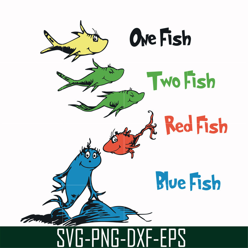 DR000105-One fish two fish red fish blue fish svg, png, dxf, eps file DR000105.jpg