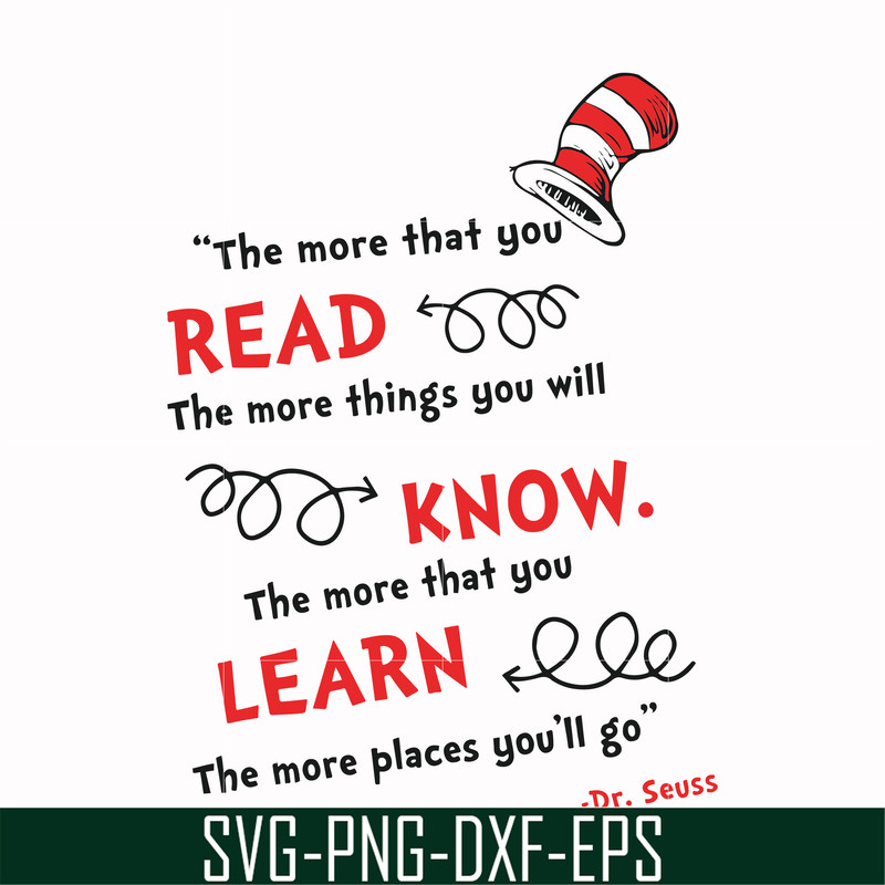 DR000107-The more that you read the more things you will know the more that you learn the more places you'll go svg, png, dxf, eps file DR000107.jpg