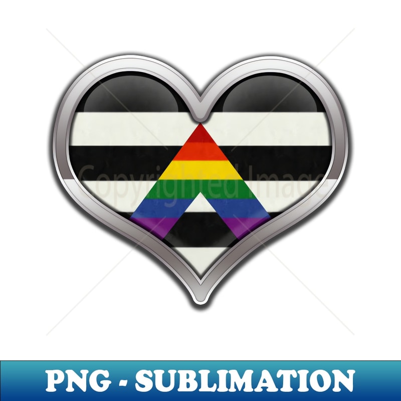 Large Chrome Heart in LGBT Ally Pride Flag Colors - Sublimation-Ready PNG File