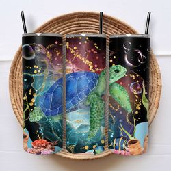 alcohol ink sea turtle, tumbler 20 oz wrap png, skinny tumbler designs png