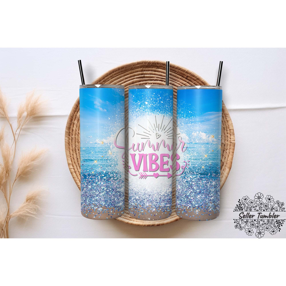 Beach Summer, Tumbler 20 oz Warp PNG, Skinny Tumbler Designs PNG.jpg