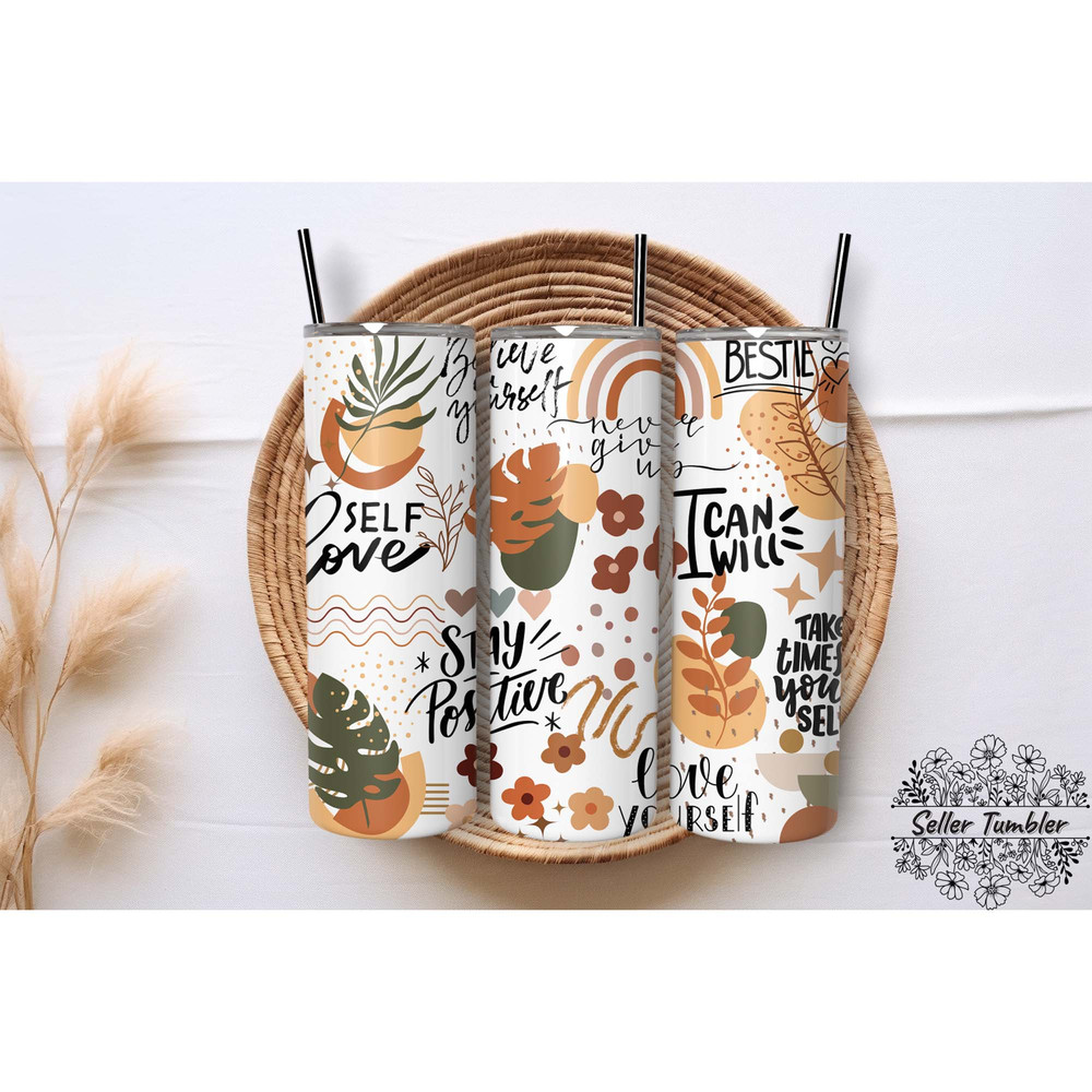 Boho Daily Positive Self Love, Tumbler 20 oz Warp PNG, Skinny Tumbler Designs PNG.jpg