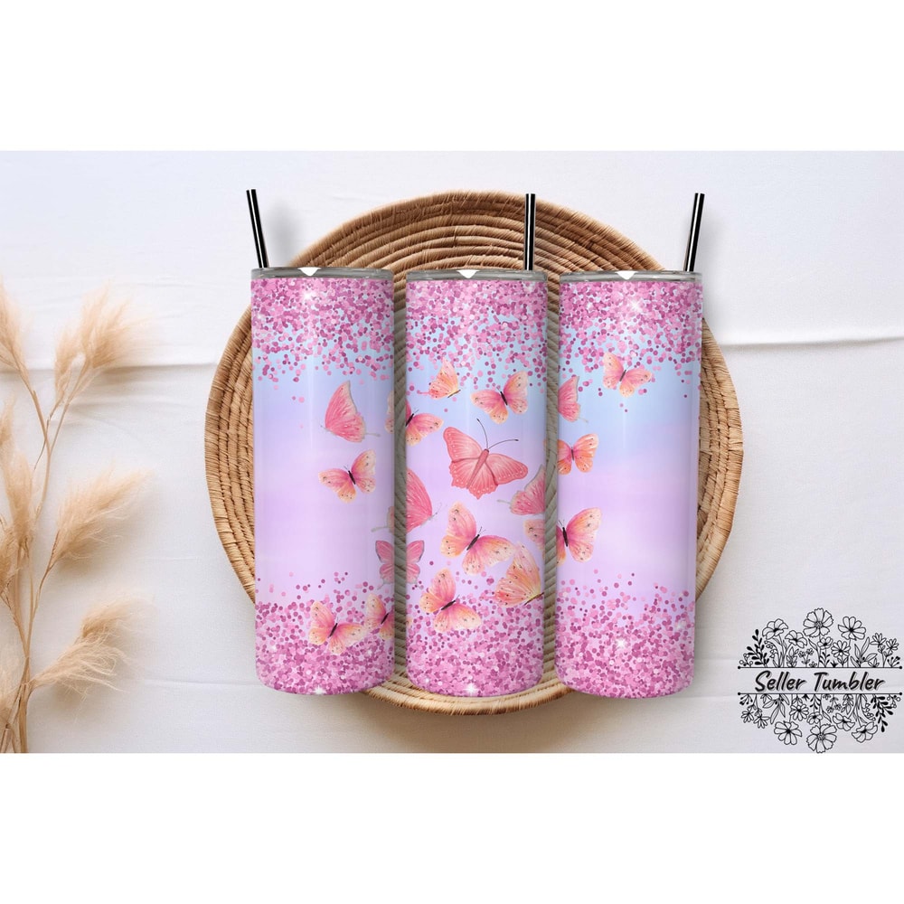 Butterfly Glitter, Tumbler 20 oz Warp PNG, Skinny Tumbler Designs PNG.jpg