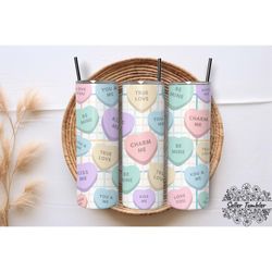candy hearts valentine, tumbler 20 oz warp png, skinny tumbler designs png