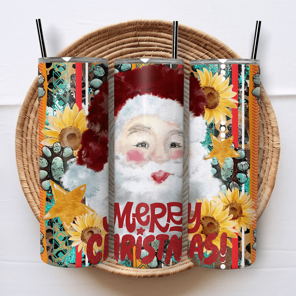 Christmas Western Santa, Tumbler 20 oz Warp PNG, Skinny Tumbler Designs PNG.jpg