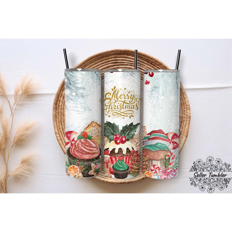 Cupcake Christmas, Tumbler 20 oz Warp PNG, Skinny Tumbler Designs PNG.jpg