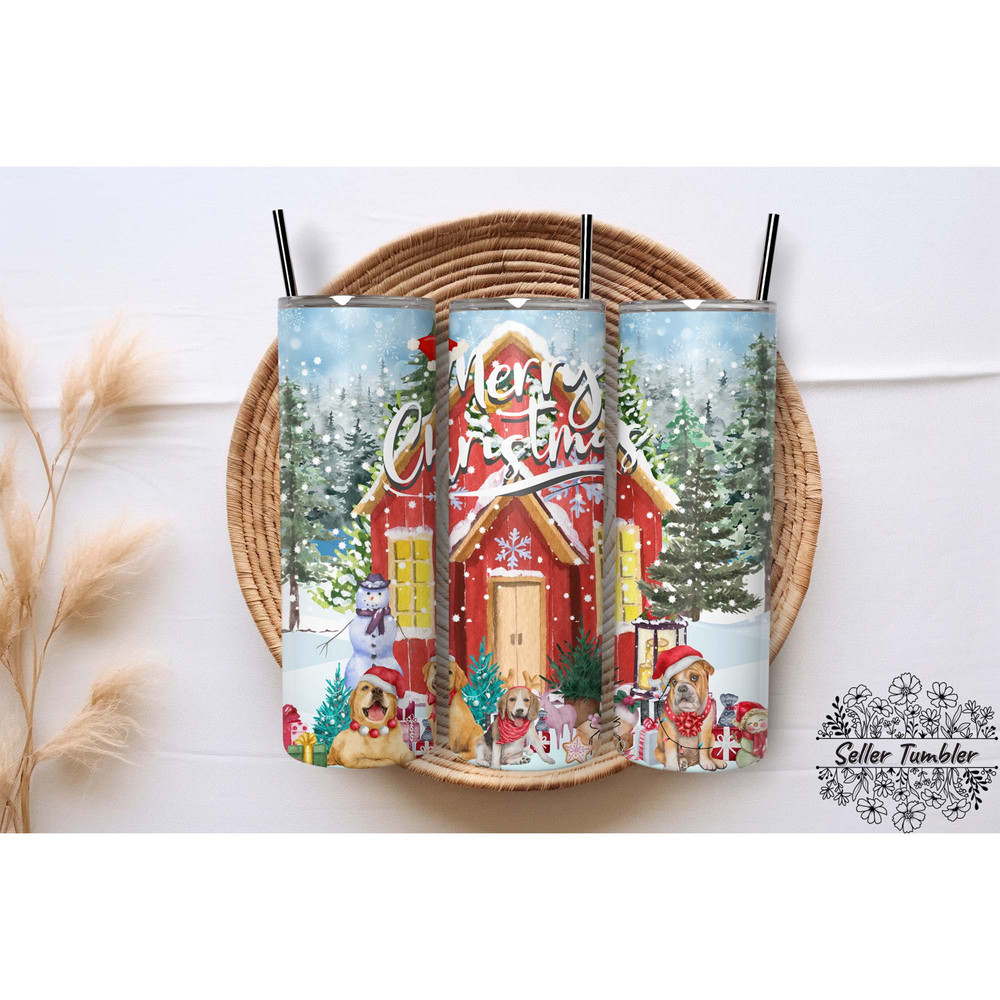 Dog Family Christmas, Tumbler 20 oz Warp PNG, Skinny Tumbler Designs PNG.jpg