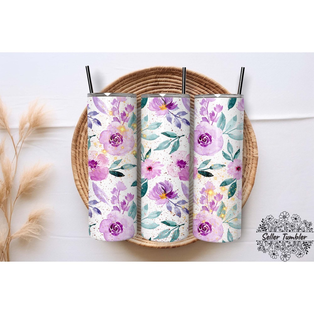 Flora Glitter, Tumbler 20 oz Warp PNG, Skinny Tumbler Designs PNG.jpg