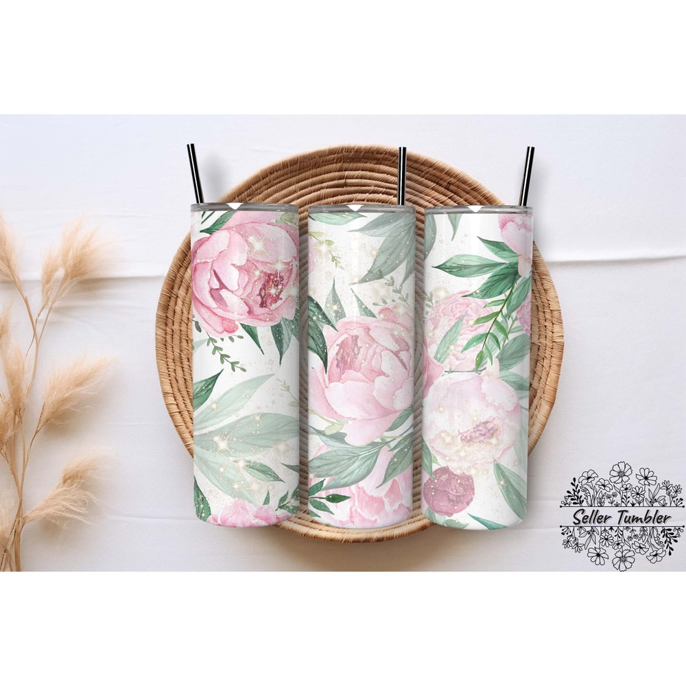 Floral Glitter, Tumbler 20 oz Warp PNG, Skinny Tumbler Designs PNG.jpg