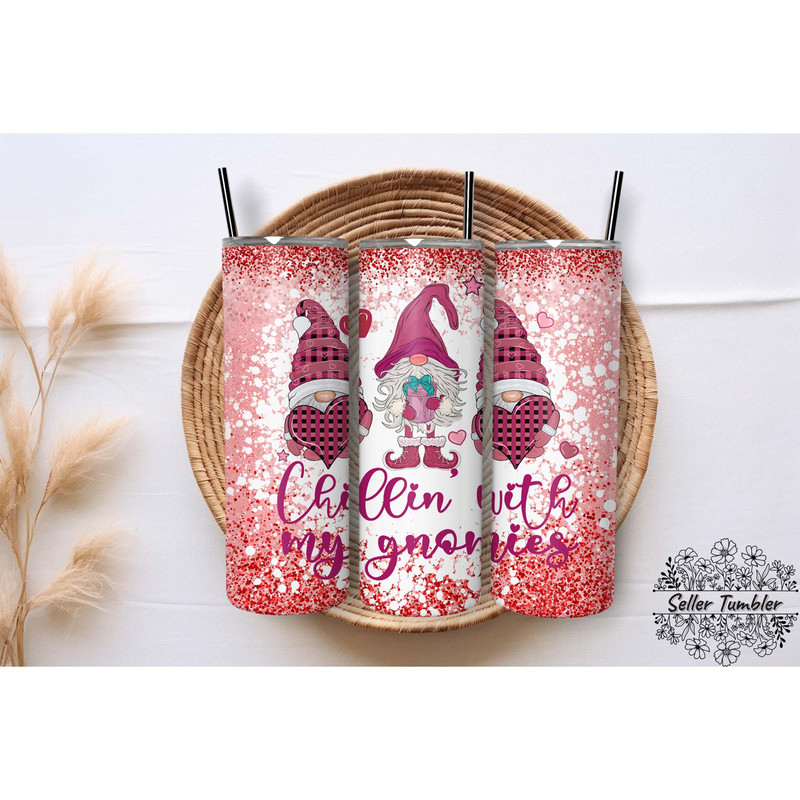 Gnome Love In Valentine, Tumbler 20 oz Warp PNG, Skinny Tumbler Designs PNG.jpg