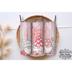 gnome love you glitter, tumbler 20 oz warp png, skinny tumbler designs png