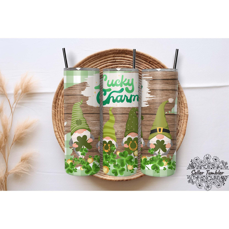 Gnomelucky Charm, Tumbler 20 oz Warp PNG, Skinny Tumbler Designs PNG.jpg