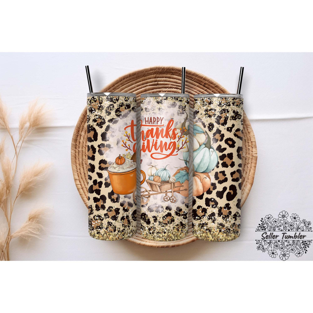 Happy Thankgiving Halloween, Tumbler 20 oz Warp PNG, Skinny Tumbler Designs PNG.jpg